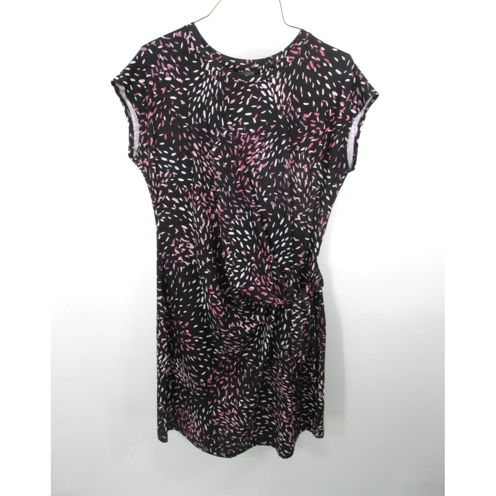 Nicole Miller Midi Dress Black Pink Abstract Knot Front Stretch Short Sleeve M